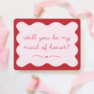 Modern Red & Pink Trendy Maid of Honour Proposal Card