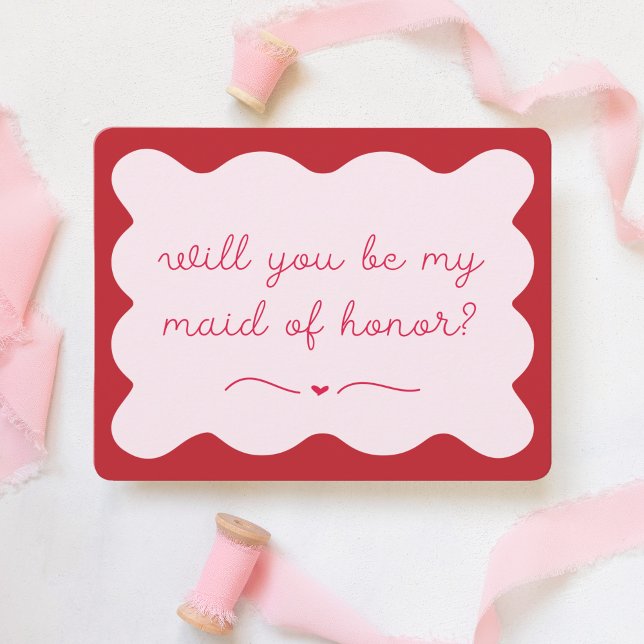 Modern Red & Pink Trendy Maid of Honour Proposal Card (Creator Uploaded)