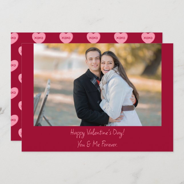 Modern Red Pink Xoxo Couple Photo Valentines Day  Holiday Card (Front/Back)