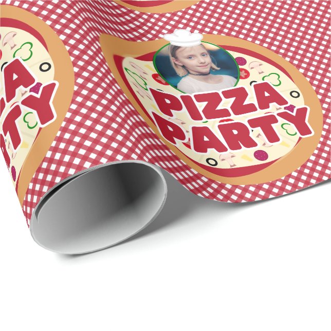 Modern Red Pizza Party Kids Birthday Wrapping Paper (Roll Corner)