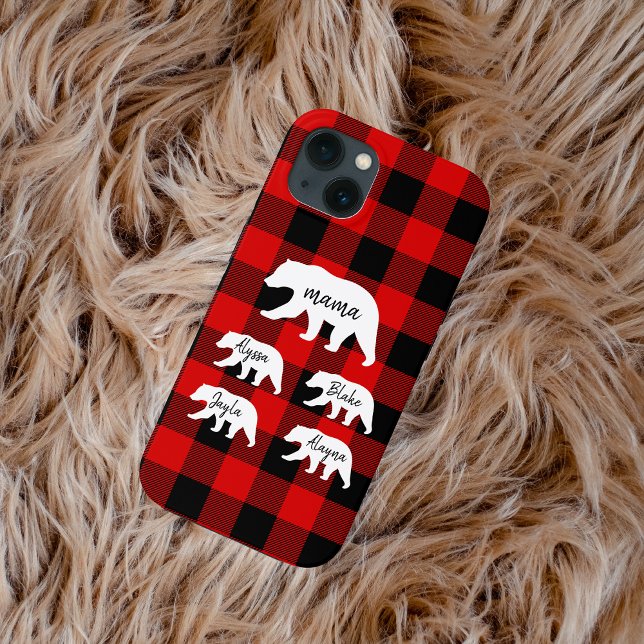 Modern Red Plaid And White Mama Bear Case-Mate iPhone Case (Creator Uploaded)