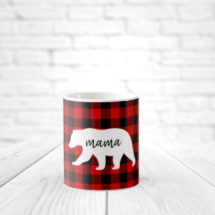 Modern Red Plaid And White Mama Bear Gift Coffee Mug