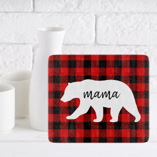 Modern Red Plaid And White Mama Bear Gift Cutting Board