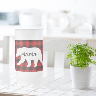 Modern Red Plaid And White Mama Bear Gift Frosted Glass Beer Mug