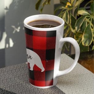 Modern Red Plaid And White Mama Bear Gift Latte Mug