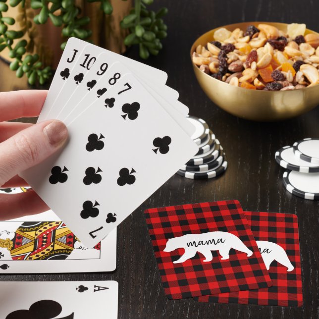 Modern Red Plaid And White Mama Bear Gift Playing Cards (In Situ)