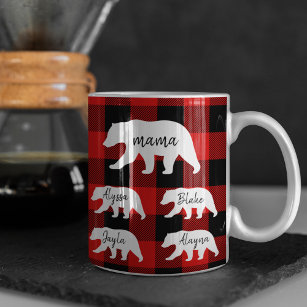 Modern Red Plaid And White Mama Bear Gift Two-Tone Coffee Mug