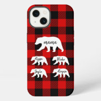 Modern Red Plaid And White Mama Bear