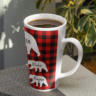 Modern Red Plaid And White Mama Bear Latte Mug