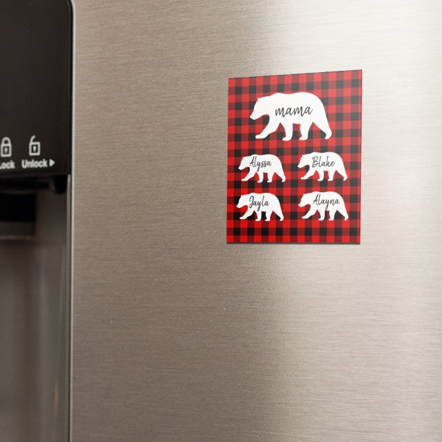 Modern Red Plaid And White Mama Bear Magnet (Creator Uploaded)
