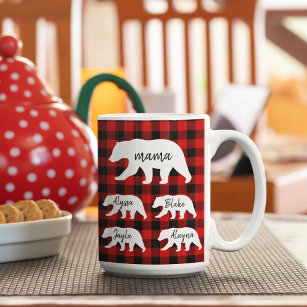 Modern Red Plaid And White Mama Bear Two-Tone Coffee Mug
