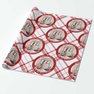 Modern Red Plaid Christmas Custom Family Photo Wrapping Paper