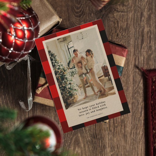 Modern Red Plaid Happy Holiday | Family Photo (Creator Uploaded)