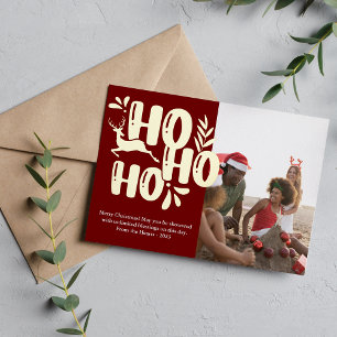 Modern Red Plaid Photo Foil Holiday Card