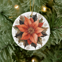 Modern Red Poinsettia Christmas Ceramic Tree Decoration