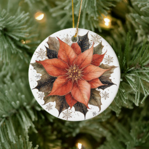 Modern Red Poinsettia Christmas Ceramic Tree Decoration