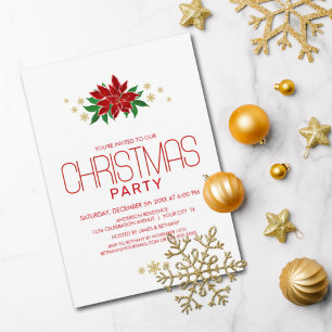 Modern Red Poinsettia Christmas Party Invitation