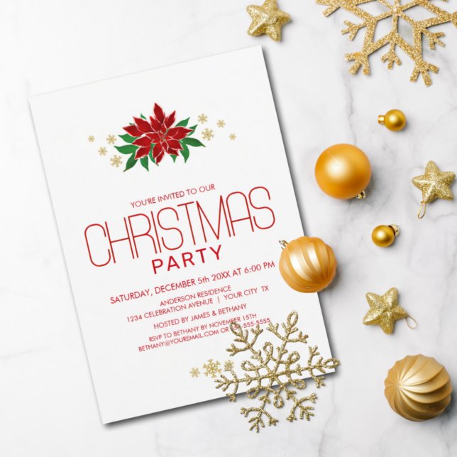 Modern Red Poinsettia Christmas Party Invitation (Creator Uploaded)