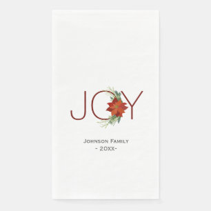 Modern Red poinsettia Holiday Joy Christmas Napkin