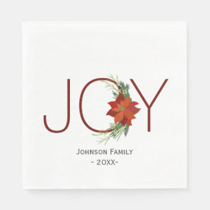 Modern Red poinsettia Holiday Joy Christmas Napkin