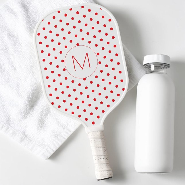 Modern Red Polka Dot Pattern Cute Initial Monogra Pickleball Paddle (Modern Red Polka Dot Pattern Cute Initial Monogra Pickleball Paddle)