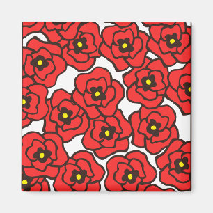 Modern Red Poppies Floral Print Magenet Magnet