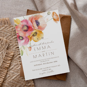 Modern Red Poppies Floral Wedding Invitation