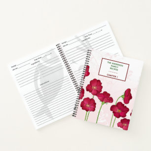 Modern Red Poppies Pattern Family Recipe Book