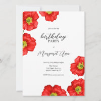 Modern Red Poppy Floral Birthday Party