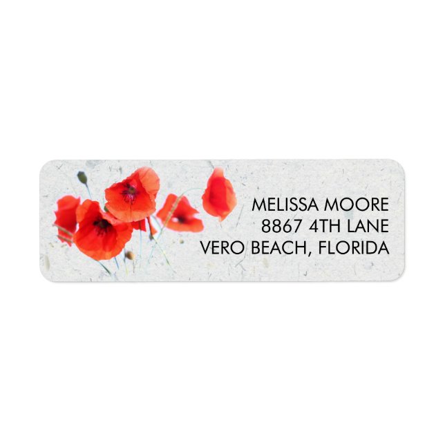 Modern Red Poppy Floral Return Address (Front)