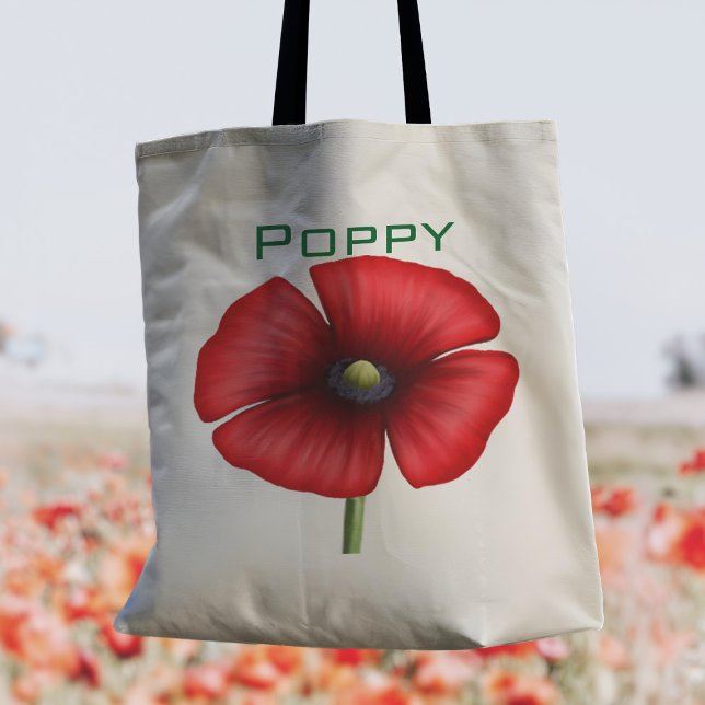 Modern Red Poppy Name Floral Tote Bag (Pop your name on this pretty poppy tote bag!)