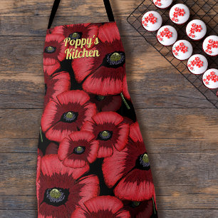 Modern Red Poppy Pattern Personalised Kitchen Apron