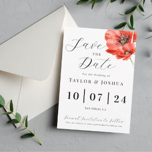 Modern Red Poppy Wedding Save the Date   Floral   Invitation