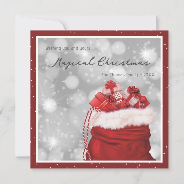Modern Red Presents Magical Christmas Holiday Card (Front)