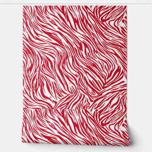 Modern Red Print Zebra Wallpaper
