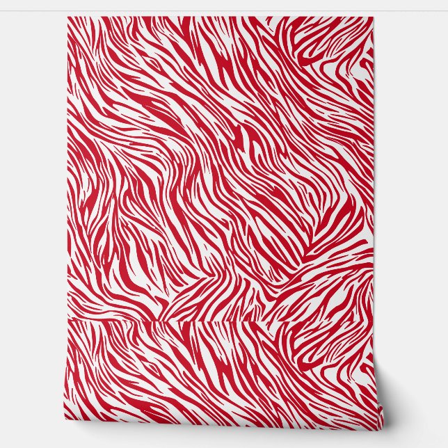 Modern Red Print Zebra Wallpaper (Unrolling)