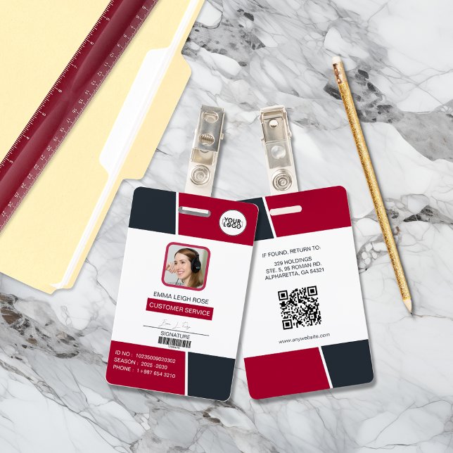 Modern Red Professional Employee Photo ID ID Badge (Creator Uploaded)