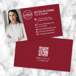 Modern Red Professional QR Code Photo Logo Business Card
