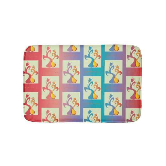 Modern Red, purple and blue Tulip Couple pattern Bath Mat (Front)