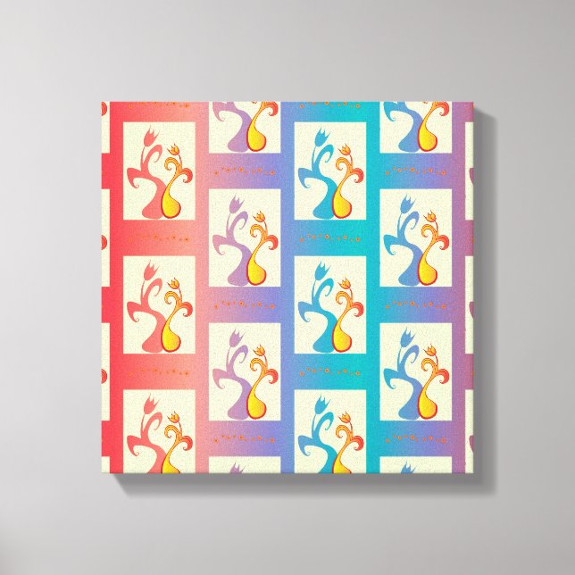 Modern Red, purple and blue Tulip Couple pattern Canvas Print (Front)