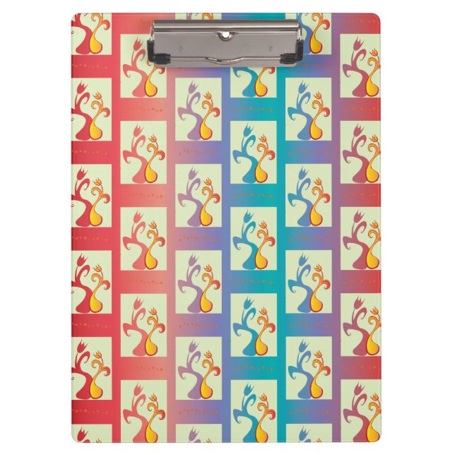 Modern Red, purple and blue Tulip Couple pattern Clipboard (Front)