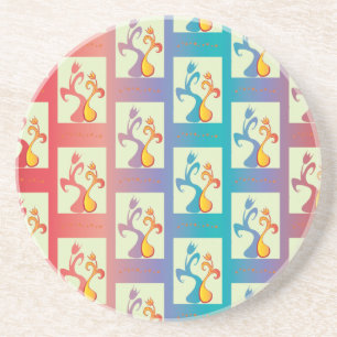 Modern Red, purple and blue Tulip Couple pattern Coaster