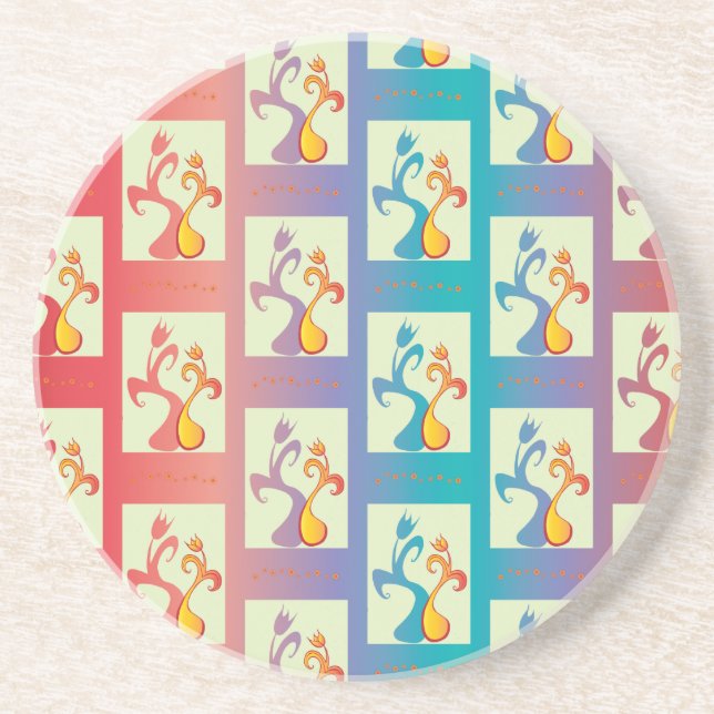 Modern Red, purple and blue Tulip Couple pattern Coaster (Front)