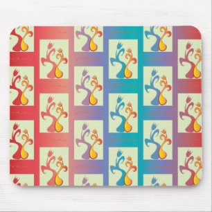 Modern Red, purple and blue Tulip Couple pattern Mouse Mat