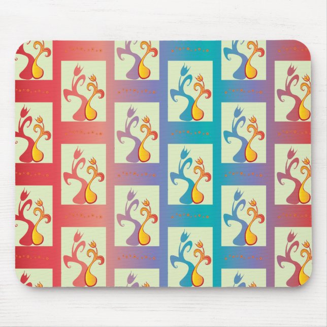 Modern Red, purple and blue Tulip Couple pattern Mouse Mat (Front)