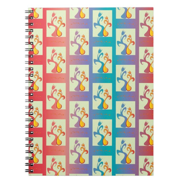 Modern Red, purple and blue Tulip Couple pattern Notebook (Front)
