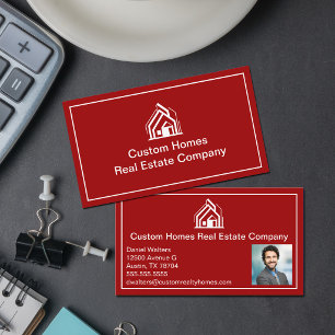 Modern Red Real Estate Company Realtor Photo Business Card