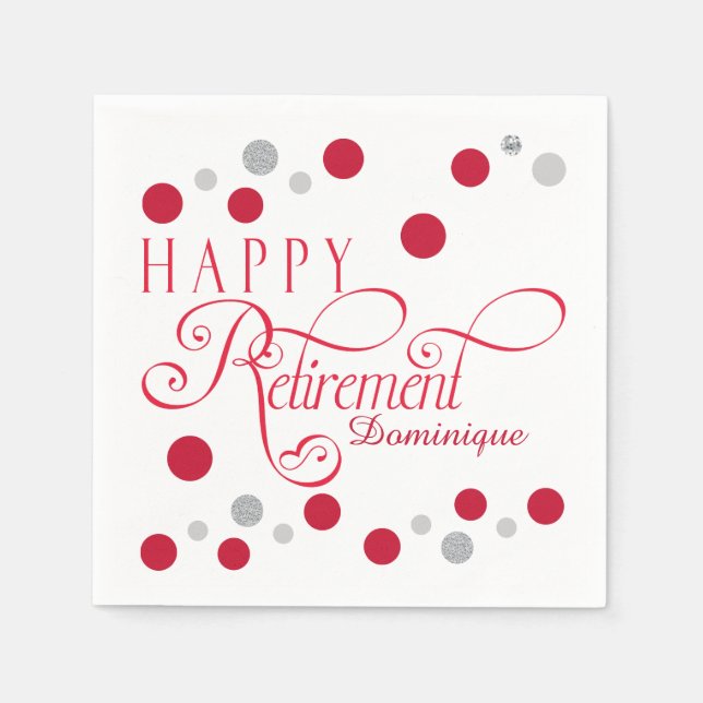 Modern Red Retirement Party Napkins (Front)