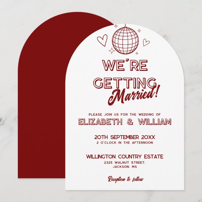 Modern Red Retro Disco Groovy Wedding Invitation (Front/Back)