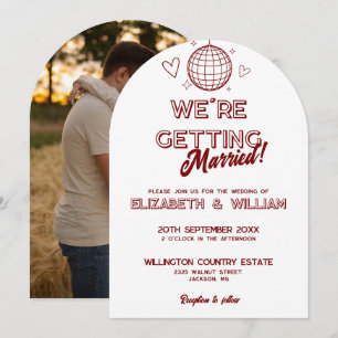 Modern Red Retro Disco Groovy Wedding Photo Invitation